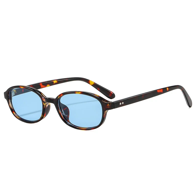 JNPCXI New Ins Popular Fashion Oval Sunglasses Women Leopard Blue Vintage Rivets UV400 Men Punk Clear Lens Frame