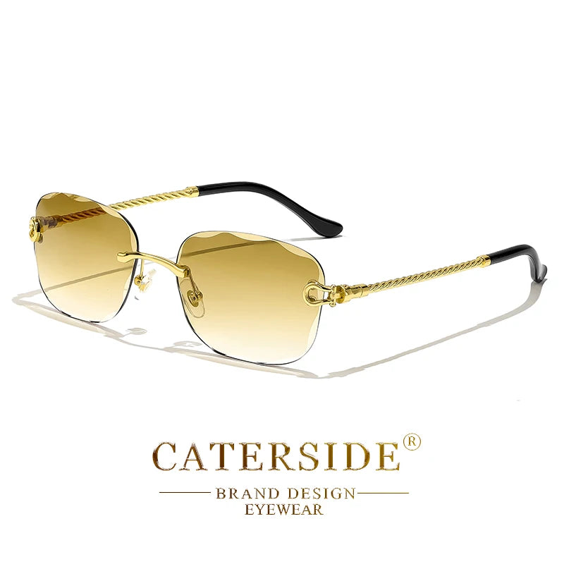 CATERSIDE Retro Sunglasses Men Brand Designer Rimless Gradient Lens Women Sun Glasses Shades Ladies Fashion Party Eyeglasses