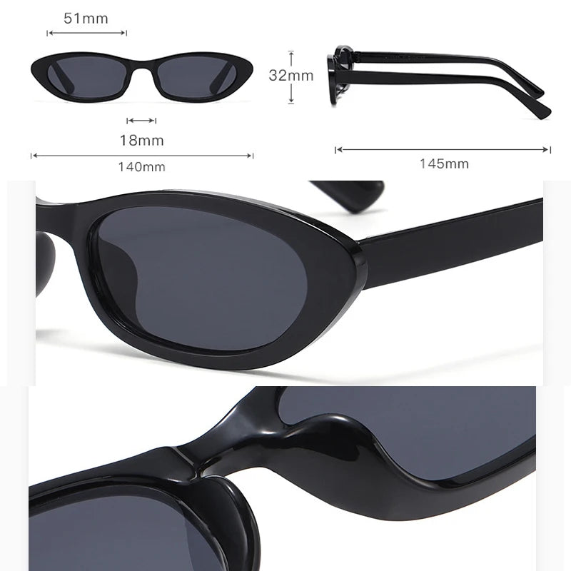 JNPCXI New Women's Black Sunglasses Fashion Small Oval Frame Sun Glasses Ladies Retro Oval Eyewear Shade UV400