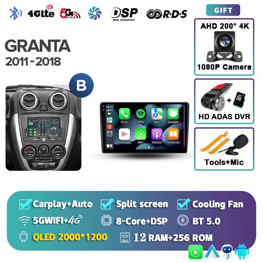 For LADA Granta Sport 2011 - 2018 Android 15 12+256GB 4G WIFI Car Radio Carplay Auto Multimedia Stereo Video Player GPS Navigati