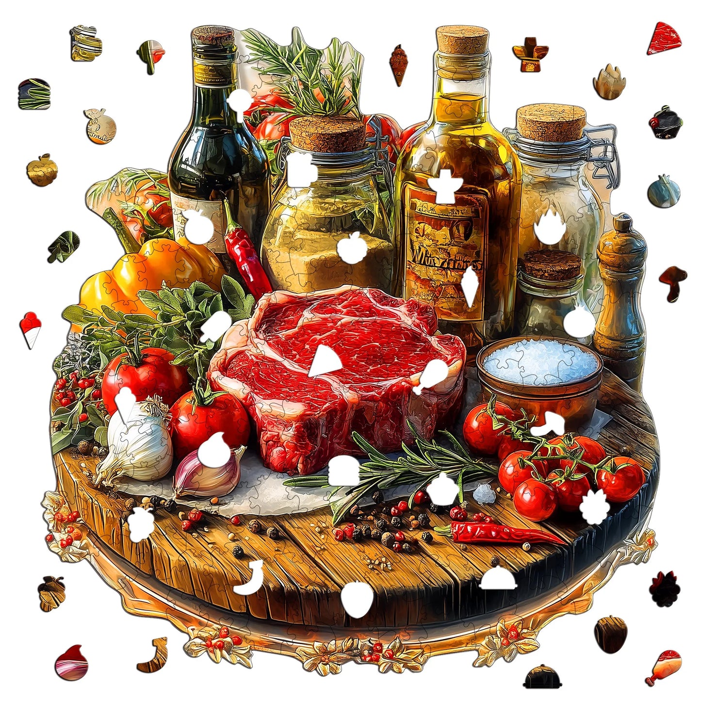 Gourmet Feast Theme Wooden Jigsaw Puzzle Wood Home Decor Painting Christmas and Halloween Gift Toy For Teen And Kid