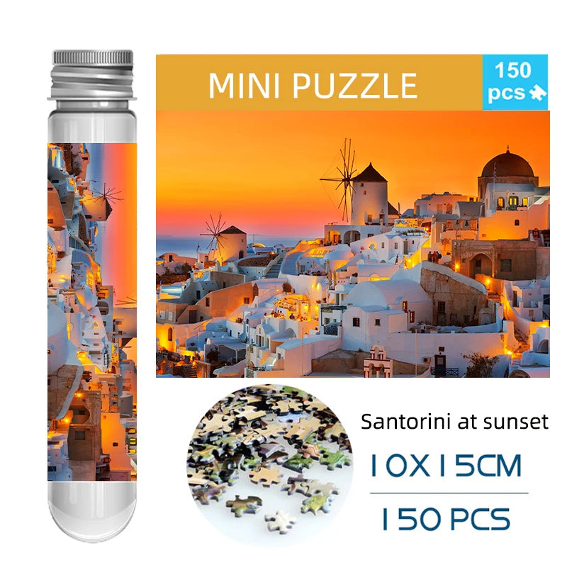 150PCS Mini Test Tube Jigsaw Puzzles Santorini at sunset Decompression Toy Fridget Puzzle Game Family Decoration