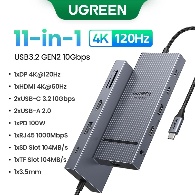 UGREEN USB C HUB 10-in-1 4K60Hz HDMI USB3.2 10Gbps PD100W RJ45 SDTF USB Splitter for Laptop Macbook Pro Air iPad Docking Station