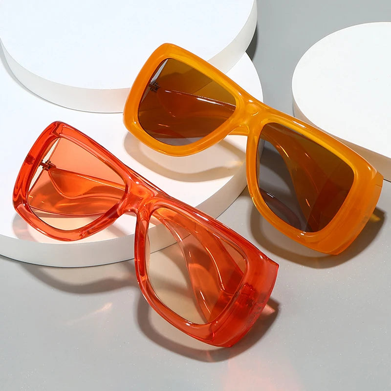 JNPCXI New Oversized Square Jelly Color Sunglasses Women Fashion Wide Legs UV400 Retro Men Trending Punk Outdoor Sun Glasses