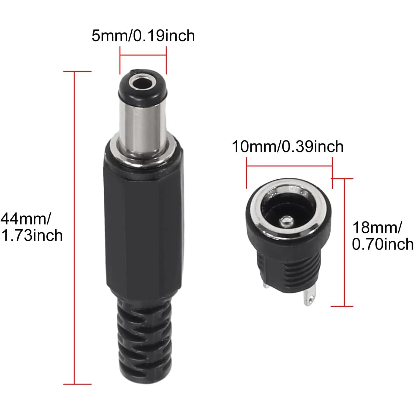 20Pairs 5.5x2.1mm DC Power Supply Male Plug + Female Jack Panel Mount Solder Wire Connector 5.5 * 2.1mm DC Plug Socket Connector