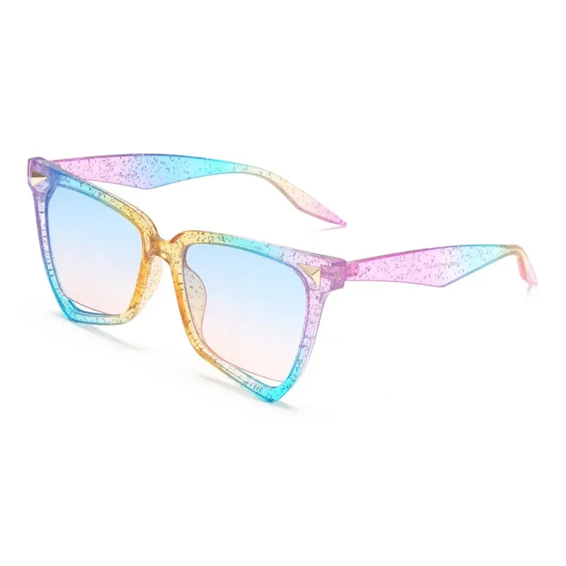 JNPCXI New Rainbow Cat Eye Sunglasses Female Leopard Grain Rice Nail Rainbow Color Women eye glasses frames for Women