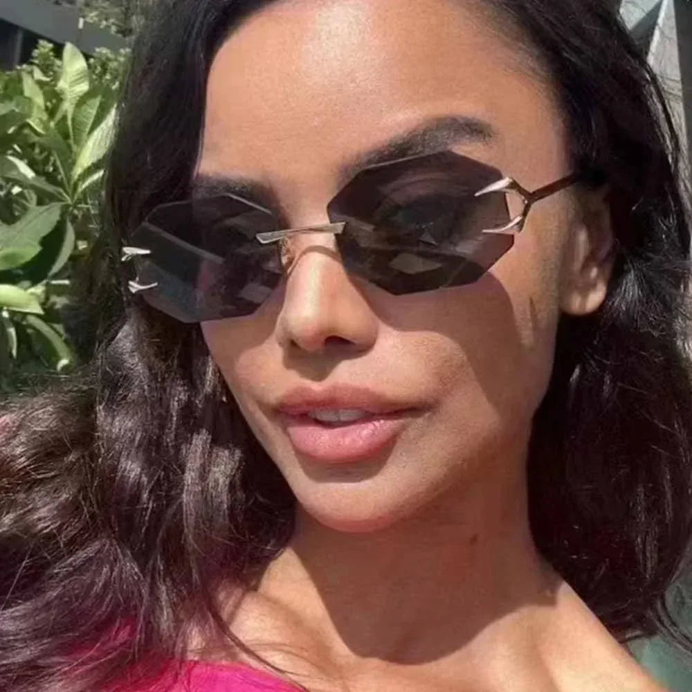 JNPCXI Retro Sunglasses Women Fashion Rimless Sun Glasses Men Shades Cutting Lens Ladies Frameless Eyeglasses