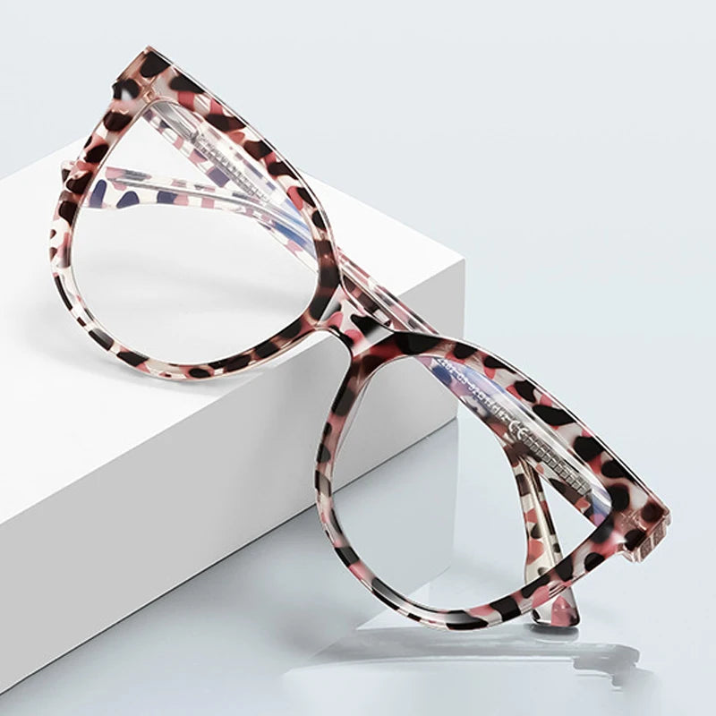 JNPCXI New Cat Eye Flower Anti-Blue Light Reading Glasses Women Customizable Prescription Myopia Lenses