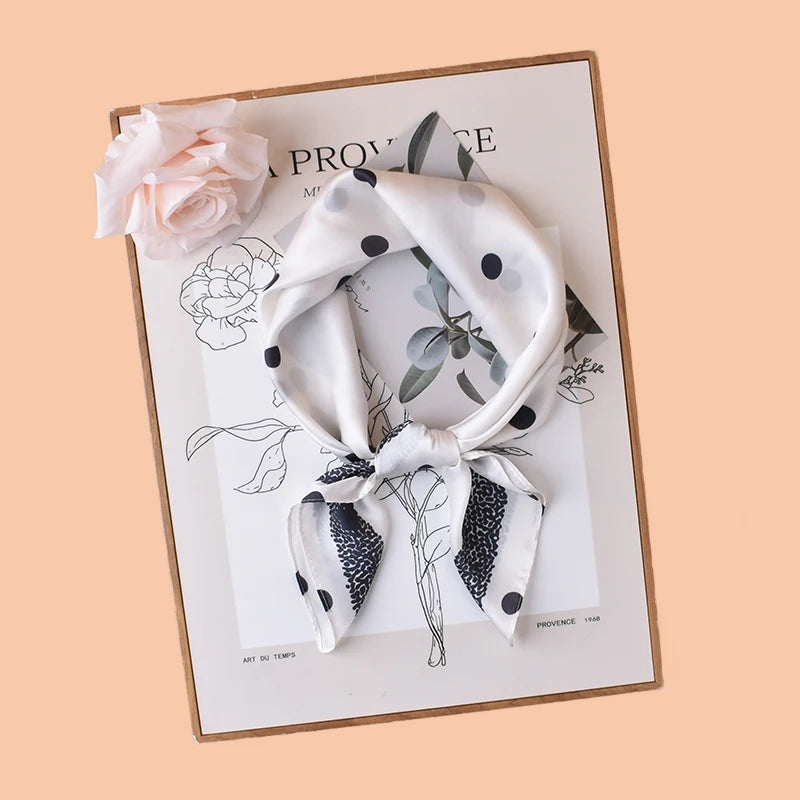 1pc Geometric Spiral Polka Dot Print Satin Square Scarf Women's Spring Fashion Hair Accessory Can Be Used as Belt Bag Decor Silk