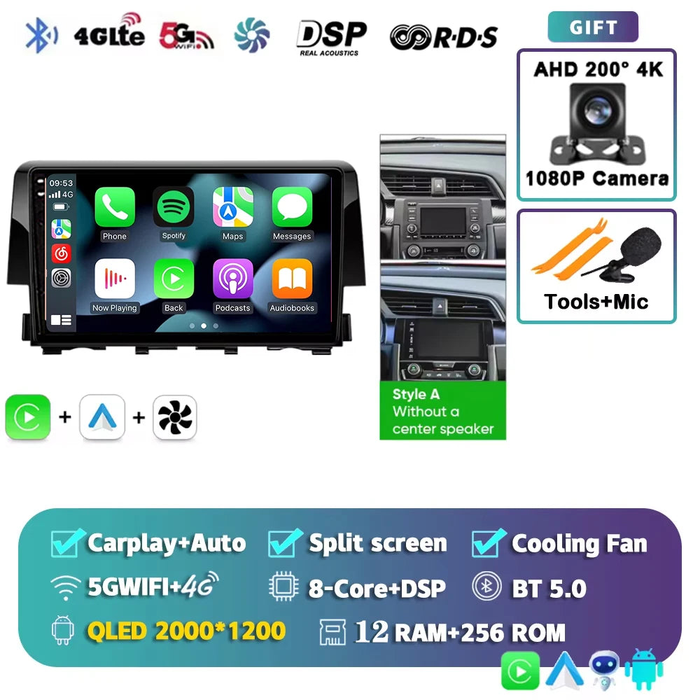 Android 15 Car Radio For Honda Civic 10th 2015 2016 2017 2018 2019 2020 2021 Player Wireless Carplay Android Auto Multimedia 2 D