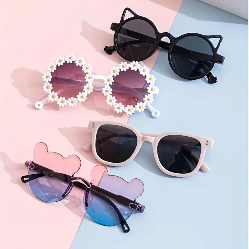 4pcs Cute Square Frame and Bear Ear Shaped Fashion Fashion Glasses