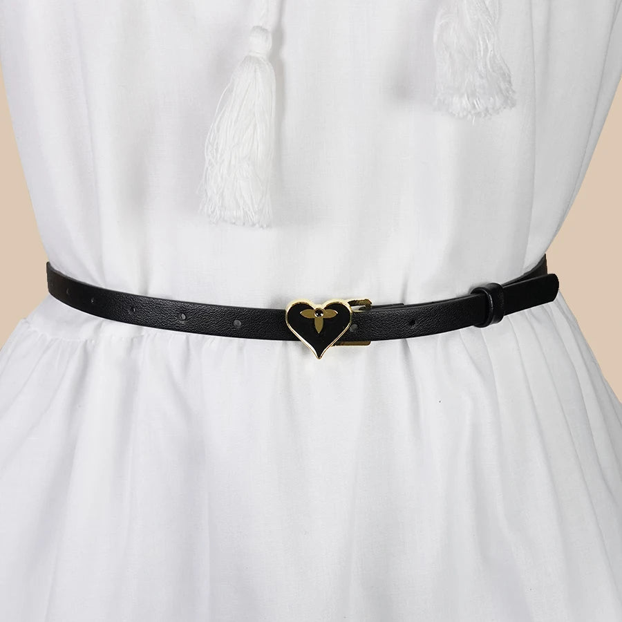Black Heart-Shaped Fashionable Women's Slim Waist Belt, Y2K Style Personalized Simple Waist Belt, Girls' Skirt Dress Accessories