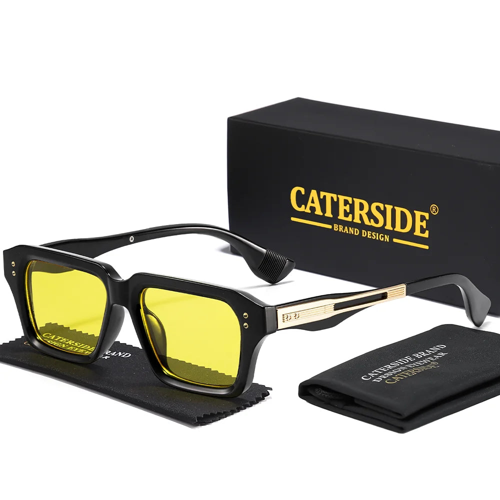 CATERSIDE Retro Men's Sunglasses Unique Temple Design Luxurious Sun Glasses Women Thick Frame Travel Parties UV400 Eyeglasses