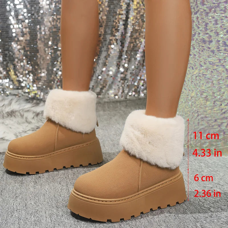 Chunky Platform Fur Ankle Boots Women 2025 New Back Zipper Faux Suede Snow Boots Woman Thick Bootm Warm Winter Booties Mujer