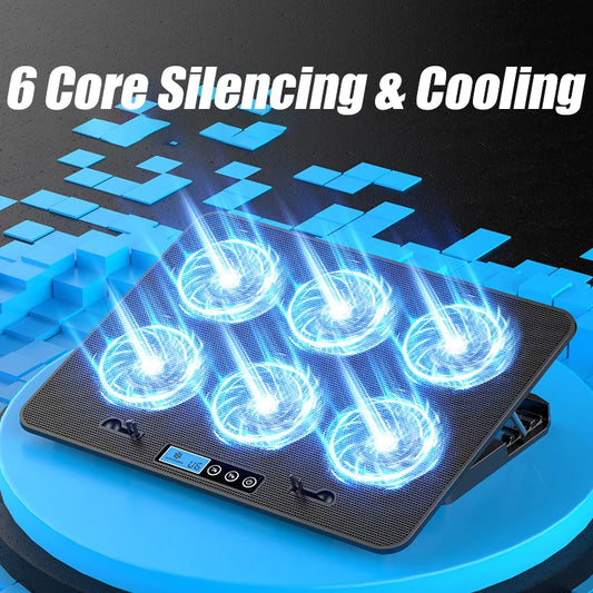 RGB Laptop Cooler 2 USB, 6 Fan Gaming Led Light Notebook Cooler 13-18 In Stand