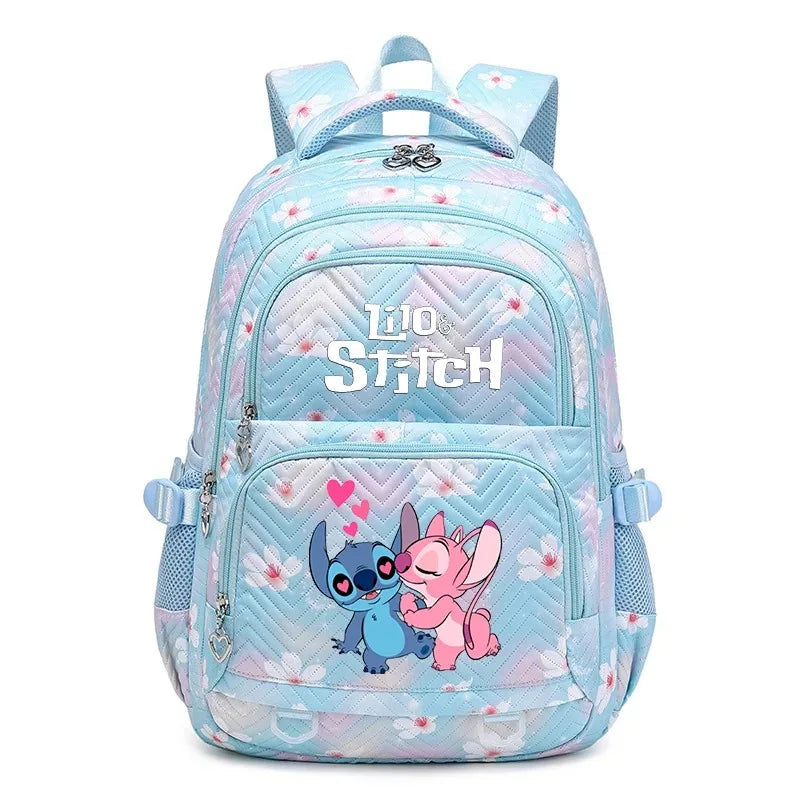 Sky Blue Lilo Stitch Large Capacity Backpack Litweight School Student Travel Bag