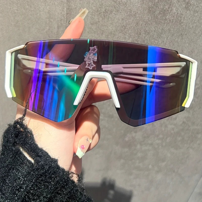New Geometric Anti-Reflective Fashion Glasses for Women Men Oversized Fashion Frames with Rainbow Iridescent Lenses