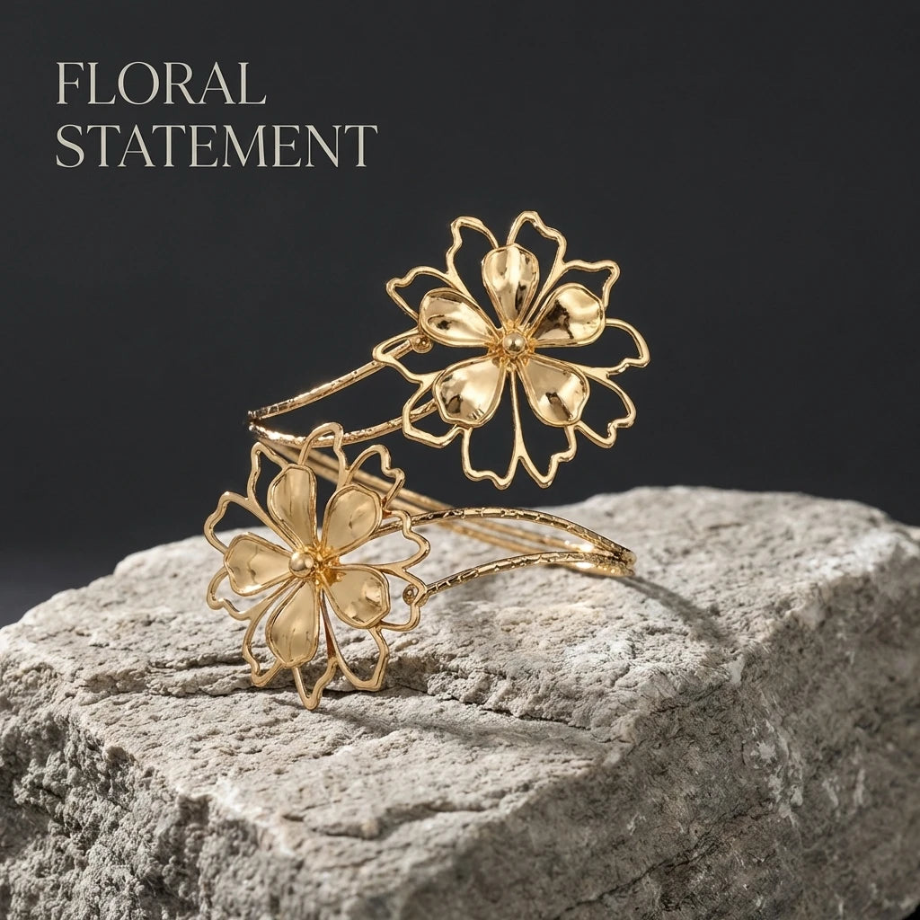 Irregular Hollow Flower Arm Cuff Bracelet Vintage Pattern Upper Arm Band Bangle Summer Beach Women Jewelry Accessories