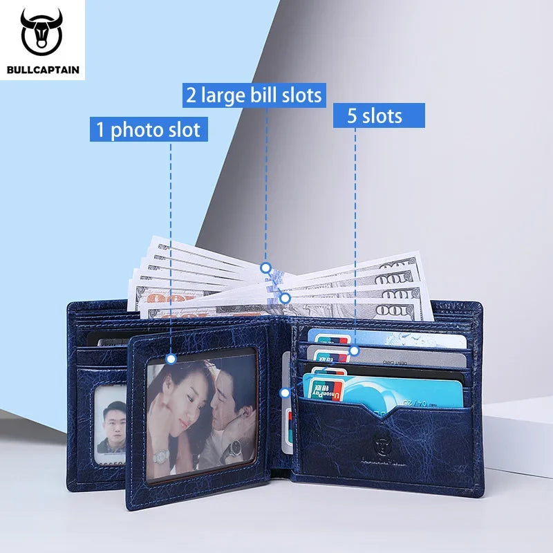 BULLCAPTAIN New Men's Leather Wallet RFID Function Fashion Business Multi-Card Men's Wallet Clip QB026