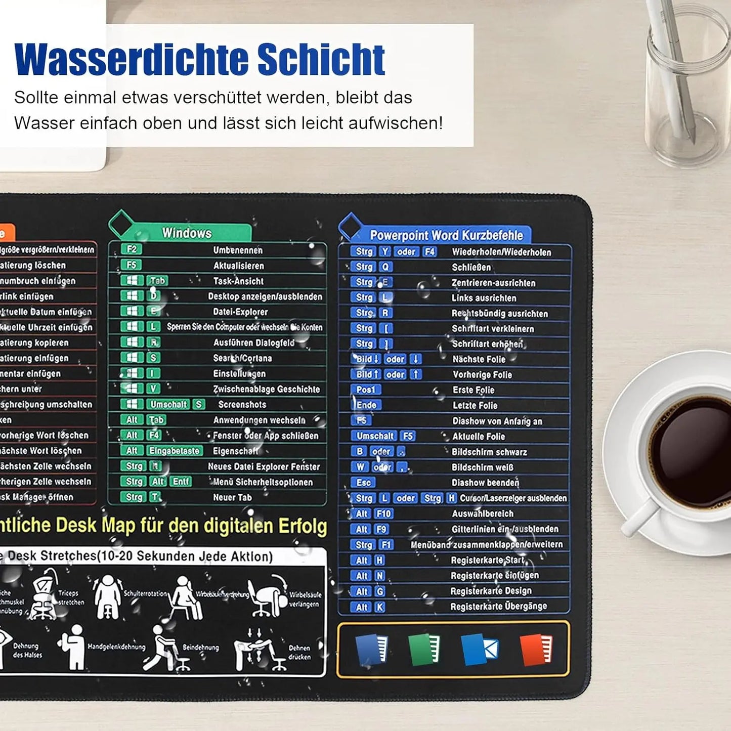 German Excel Cheat Sheet Desk Mat German Excel Mouse Pad , Excel Shortcuts Mat Office Accessories for Office Word PPT Window
