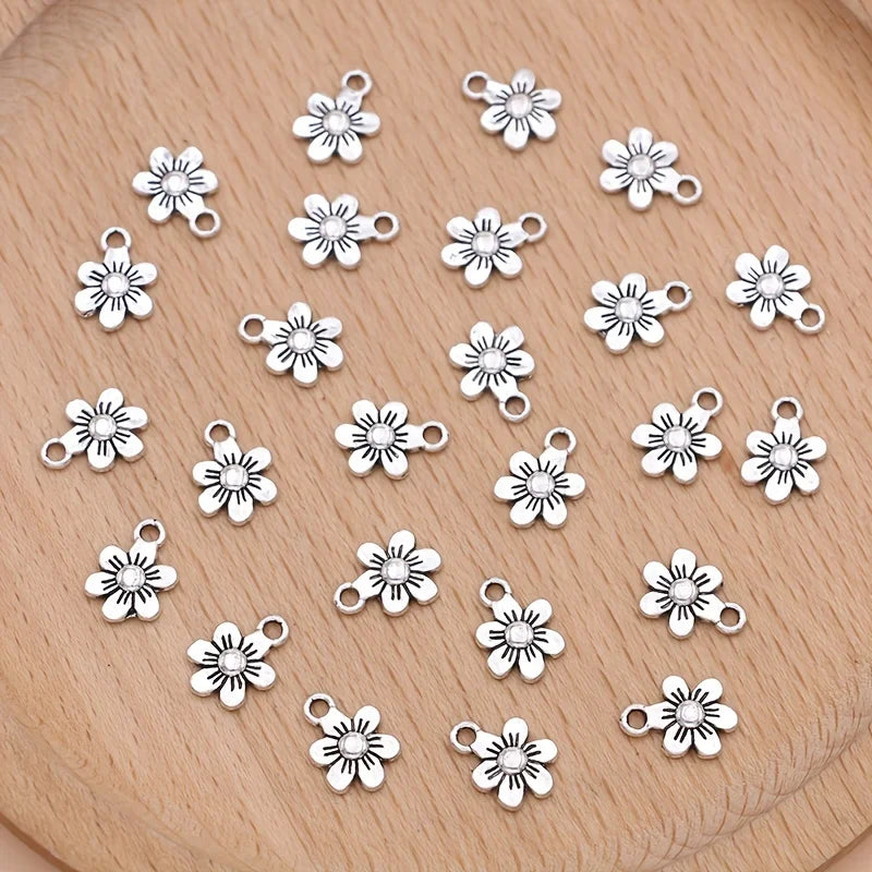 20Pcs Antique Silver Plated Flower Charms Necklace Pendants for Making DIY Earrings Bracelet Handmade Jewelry Accessories