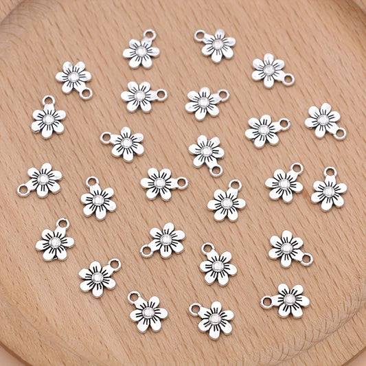 20Pcs Antique Silver Plated Flower Charms Necklace Pendants for Making DIY Earrings Bracelet Handmade Jewelry Accessories