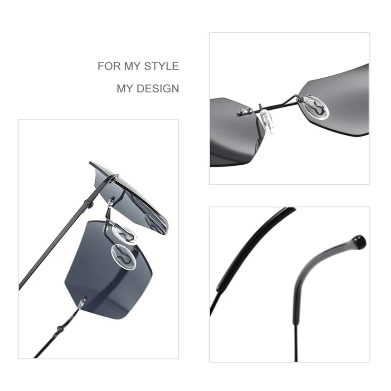 CATERSIDE Polarized Rimless Sunglasses Men 100% Titanium Ultralight Polygonal Sun Glasses Woman Cosplay Driving Party Eyewear