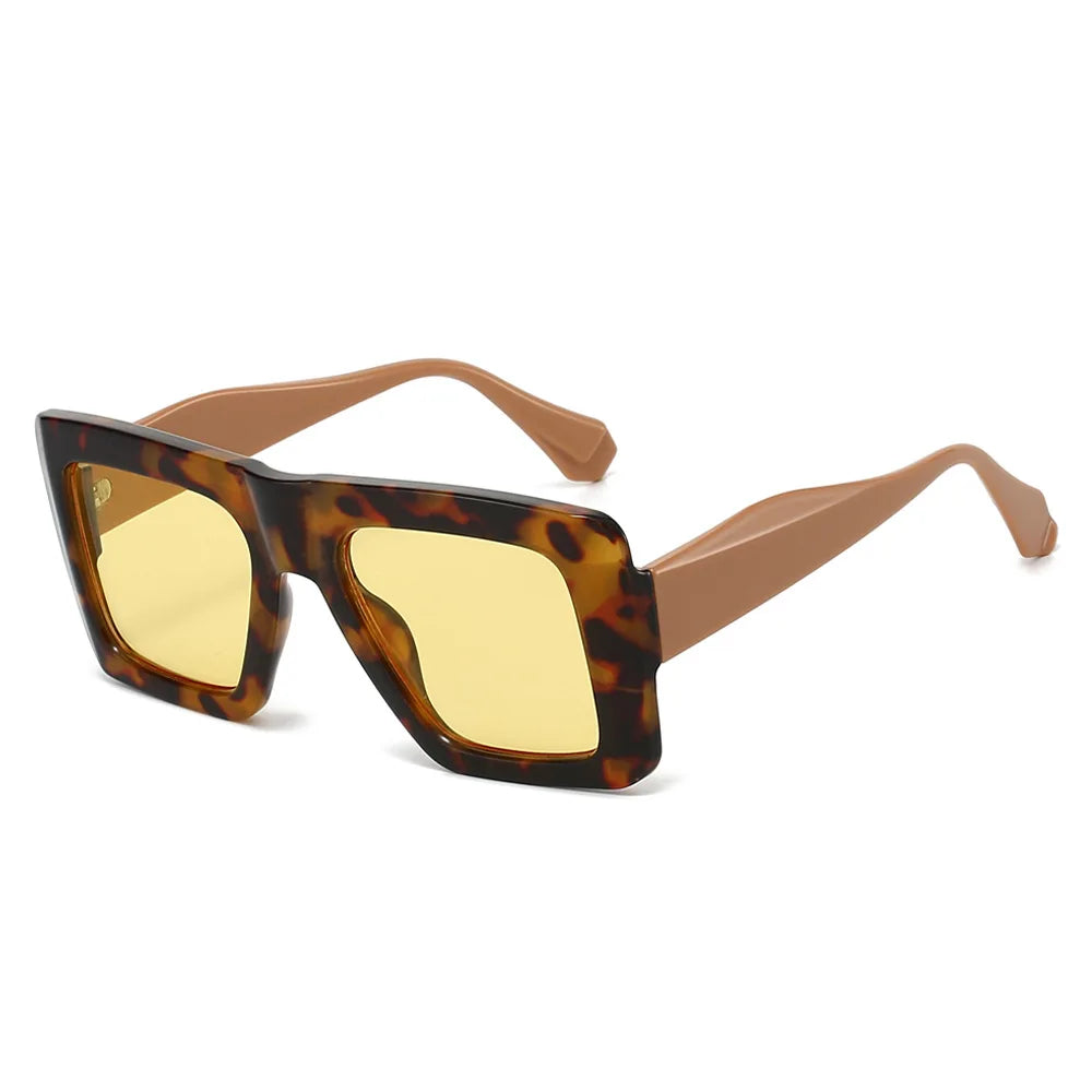JNPCXI New Retro Oversized Square Sunglasses Women Fashion Leopard Gradient Shades UV400 Men Punk Sun Glasses