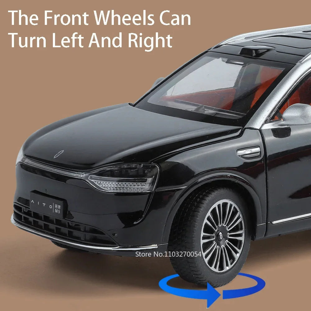 1:24 AITO M9 SUV Model Toys Car Alloy Metal Diecast Sound Light Pull Back 6 Door Opened Rubber Tire Vehicle Collectible Ornament