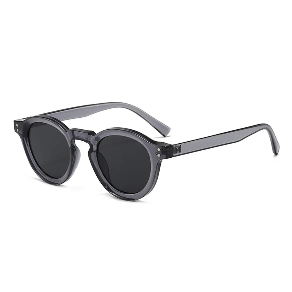 JNPCXI New Fashion Small Round Sunglasses Women Shades Fashion Leopard Blue Lens Men Trending Rivets Frame UV400