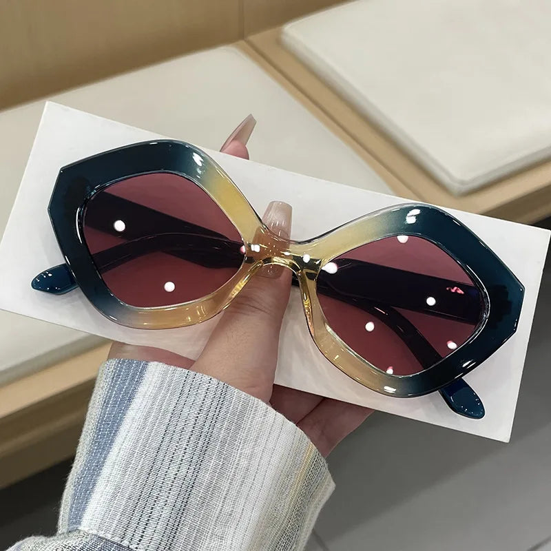 JNPCXI New Retro Irregular Polygon Cat Eye Sunglasses Women Green Red Shades UV400 Fashion Trending Men Sun Glasses
