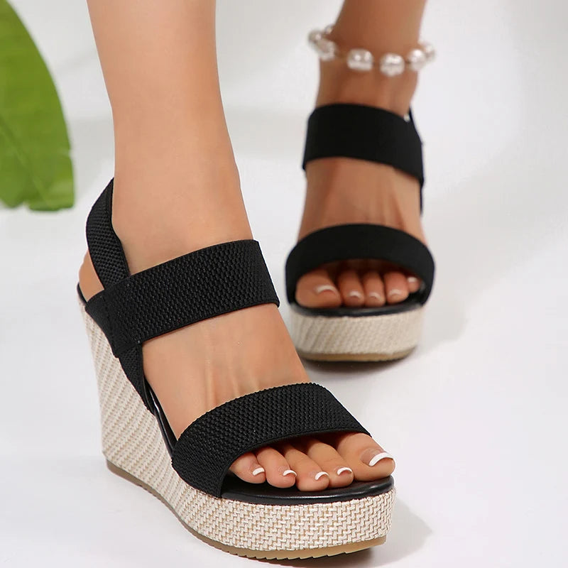 2025 Summer Chunky Wedges Sandals Women Slip On 10 Cm High Heels Sandalias Mujer Plus Size 36-43 Thick Platform Sandles Woman