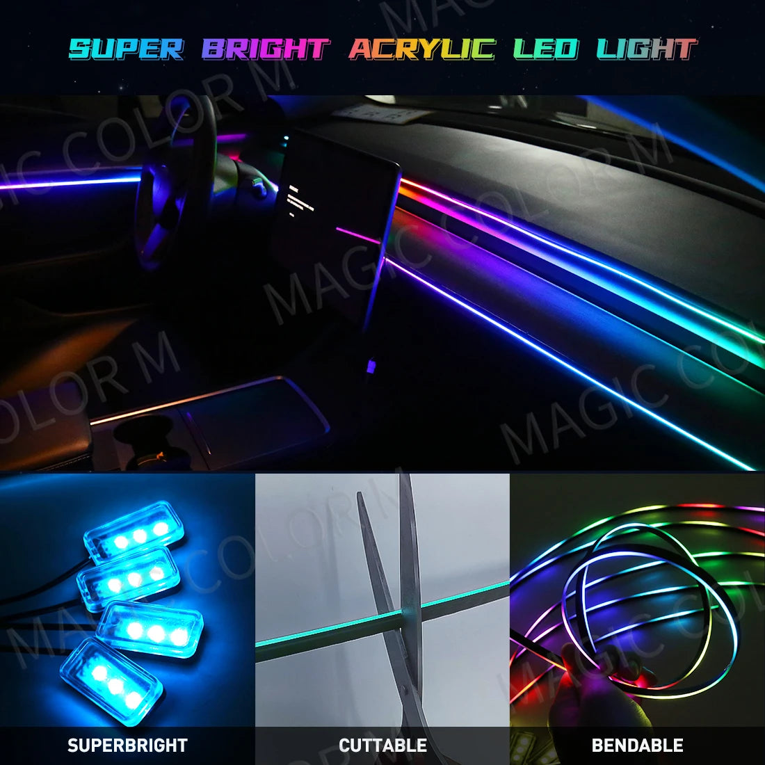Vgetting Car Ambient Lights 10 in 1 Footwell Universal RGB Atmosphere Lamps USB APP Remote Cigar Lighter for Tesla Model 3 Y S X