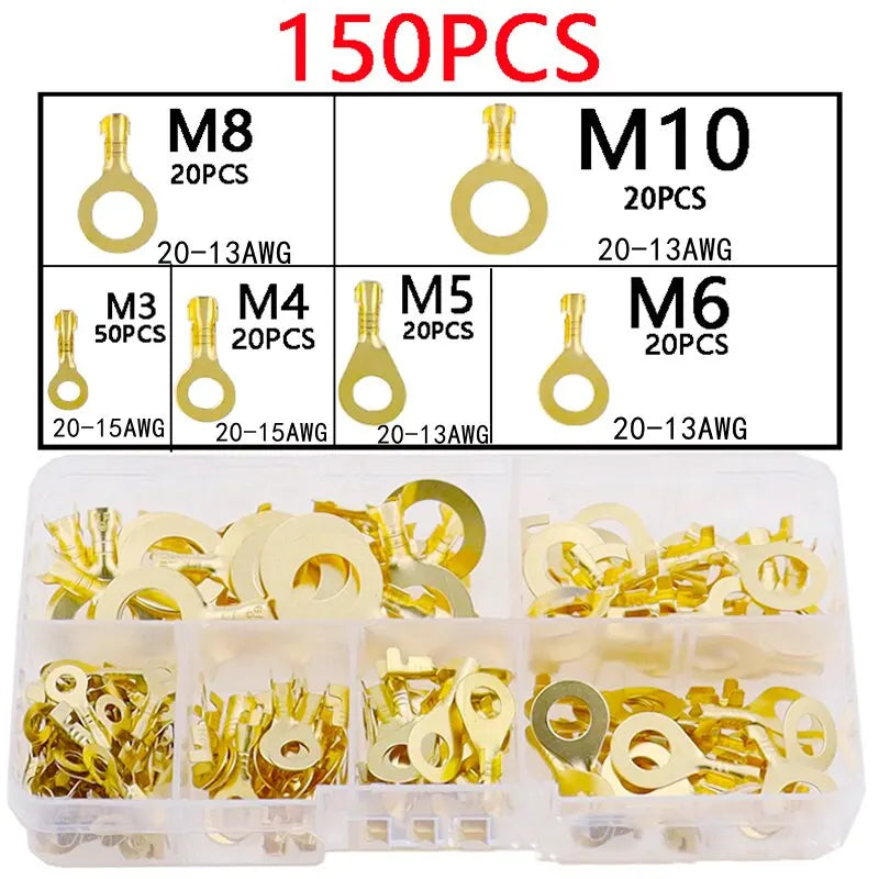 150pcs 8 Types Copper Wire Lugs Crimp Wire Connector Eyelets Cable Connection Clamp for Industrial Electric Battery