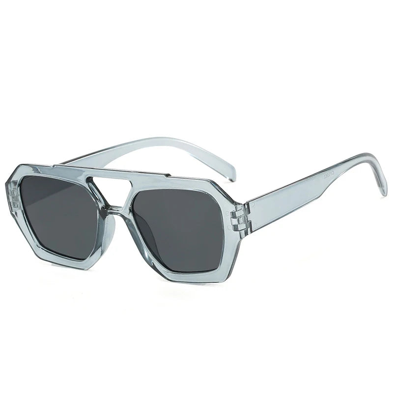 JNPCXI Vintage Square Sunglasses for Women Men Thick Frame Double Bridges Eyewear Female Fashion Polygon Sun Glasses