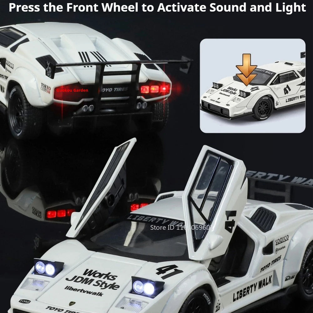1:32 Lambor Countach LBWK Revuelto Miniature Model Alloy Diecast Toys Car with Sound Light Pull Back Vehices Fashion Accessories