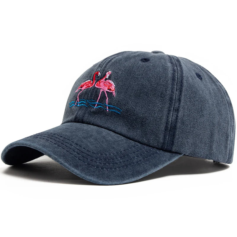 Flamingo Print Women's Baseball Cap Embroidery Washed Cotton Men's Caps Casual Retro Sport Summer Fashion Sun Visor Hat Unisex