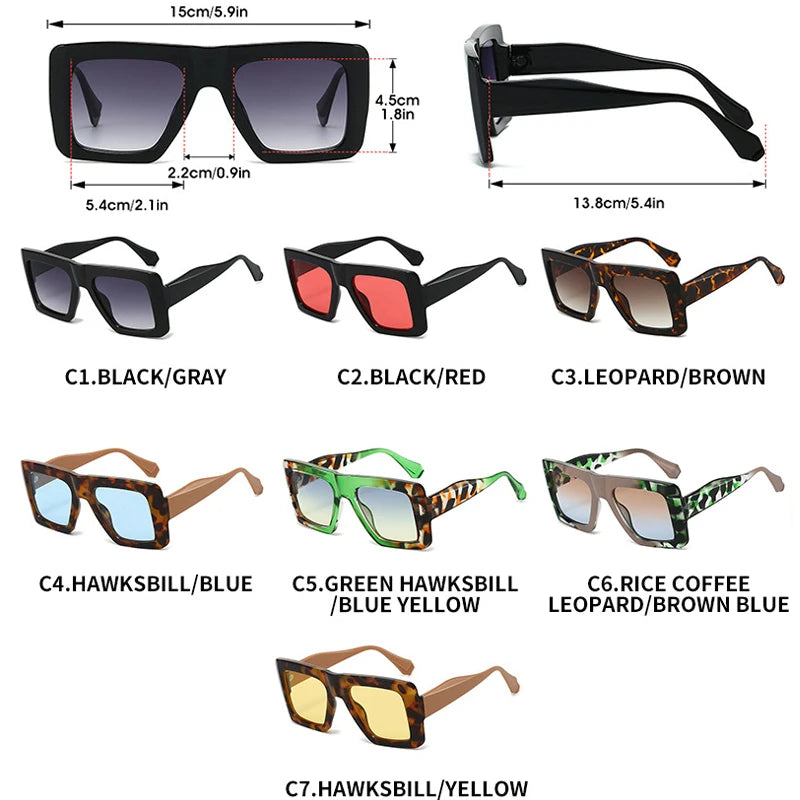 JNPCXI New Retro Oversized Square Sunglasses Women Fashion Leopard Gradient Shades UV400 Men Punk Sun Glasses