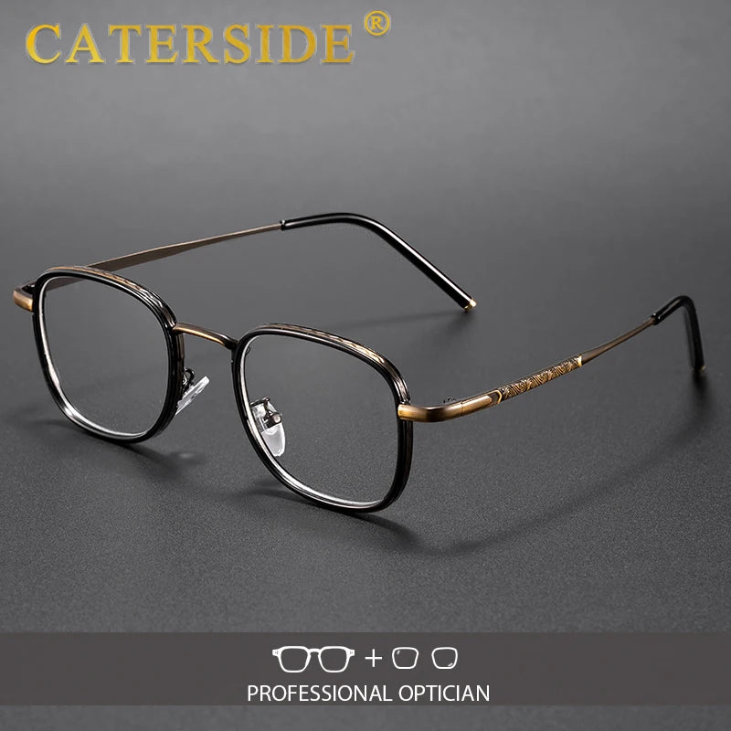 CATERSIDE Retro Round Men Reading Glasses Brand Design Metal Prescription Glasses Frame Anti Blue Light Women Daily Glasses