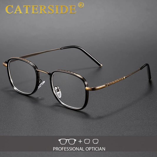 CATERSIDE Retro Round Men Reading Glasses Brand Design Metal Prescription Glasses Frame Anti Blue Light Women Daily Glasses