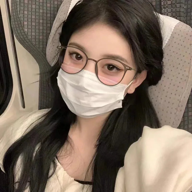 Anti-Blue Light Plain Glasses Ultra-Light Blush Cold Brown Color Korean Anti Radiation Eyeglasses Round Metal Frame