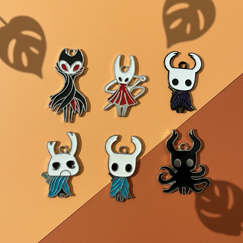 6pcs Cartoon Hollow Knight Enamel Charms Alloy Jewelry DIY Making - Necklace Earring Pendant Keychain Accessories