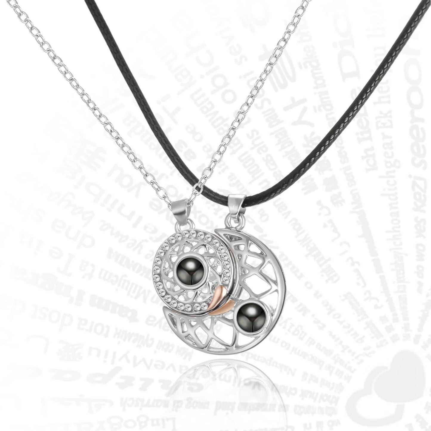 100 Languages I Love You Projection Necklace Hollow Sun Moon Heart Pendant Magnetic Necklace for Women Men Couple Jewelry Gift