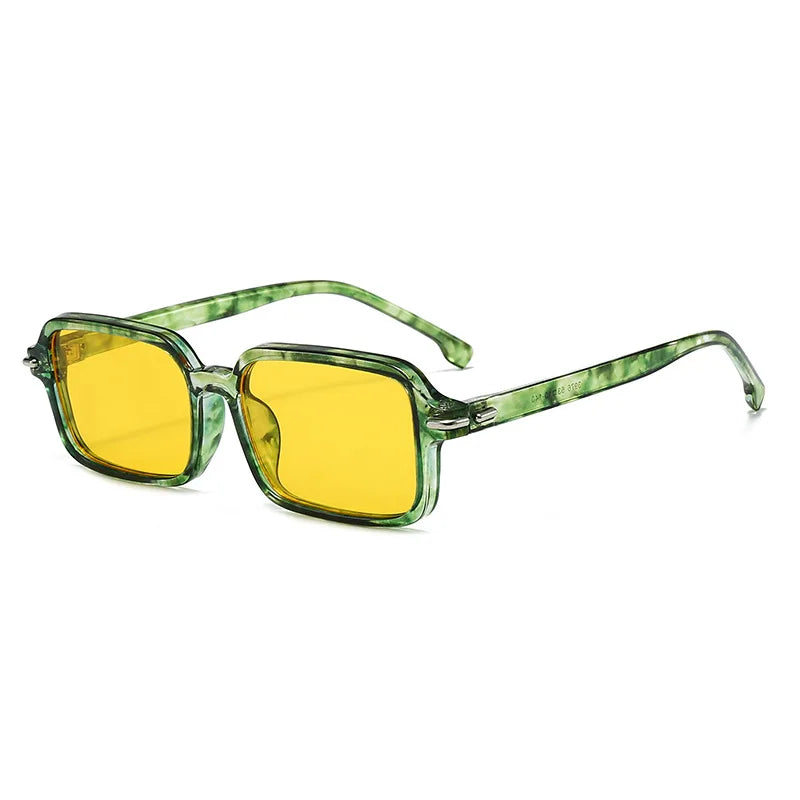 JNPCXI New Fashion Rectangle Women Square Sunglasses Retro Rivets Men Trending Green Shades UV400 Sun Glasses