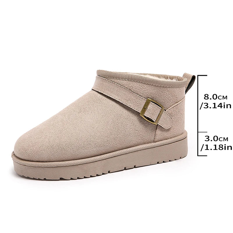 Faux Suede Winter Snow Boots Women Fashion Buckle Short Plush Platform Ankle Boots Woman Plus Size 42 Non Slip Warm Cotton Shoes