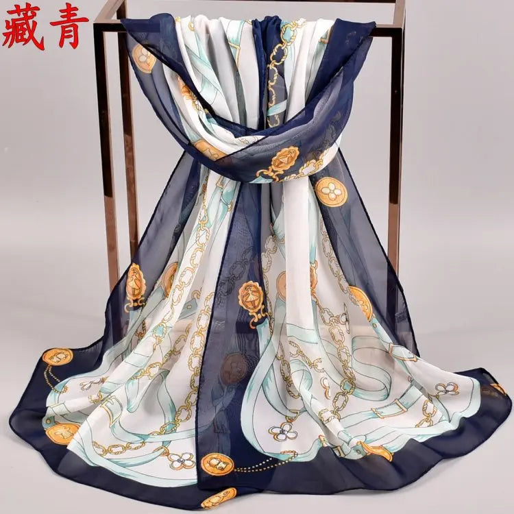 Summer New Dual Color Chain Chiffon Printed Long Scarves Wholesale Yiwu Women's Scarves Cross Border Source
