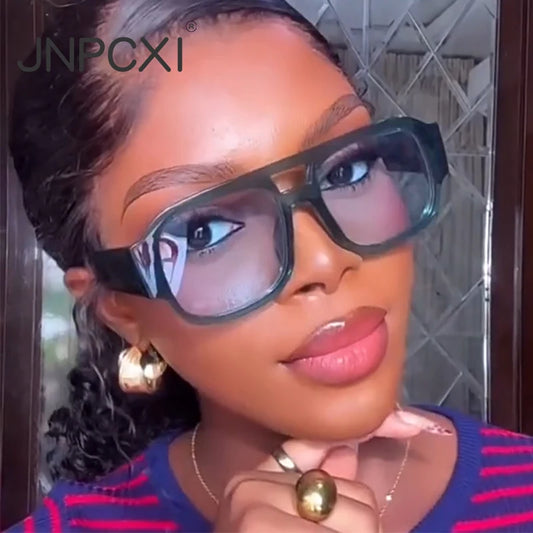 JNPCXI Fashion Women Double Bridges Square Sunglasses Candy Color Retro Wide Legs Men Sun Glasses Shades UV400