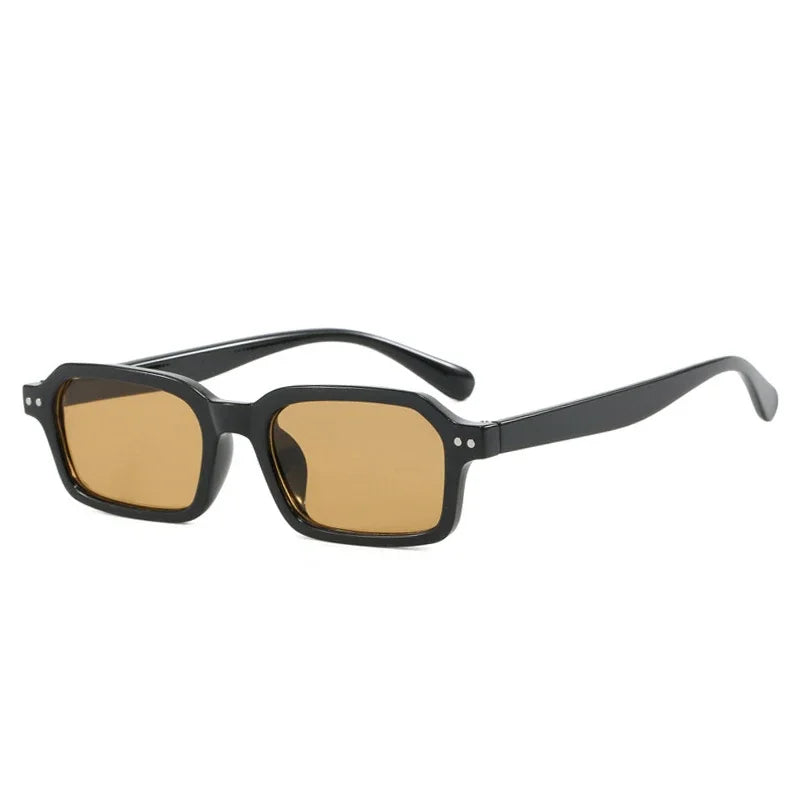 JNPCXI Retro Small Rectangle Sunglasses Women Fashion Jelly Tea Shades UV400 Men Trending Rivets Punk Sun Glasses