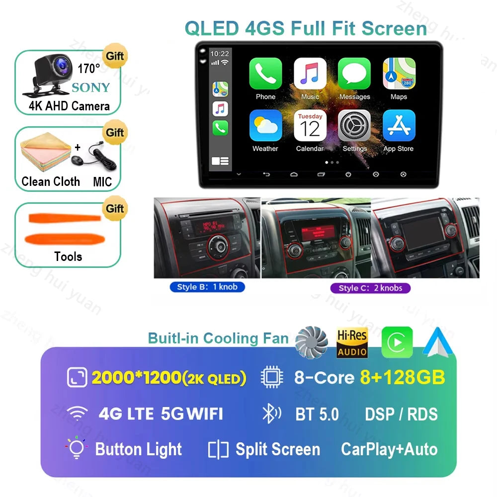 Android 16 Car Radio For Fiat Ducato 2005 2006 - 2023 Citroen Jumper Peugeot Boxer 2011-2015 Auto Carplay 2 din Autoradio 4G RDS