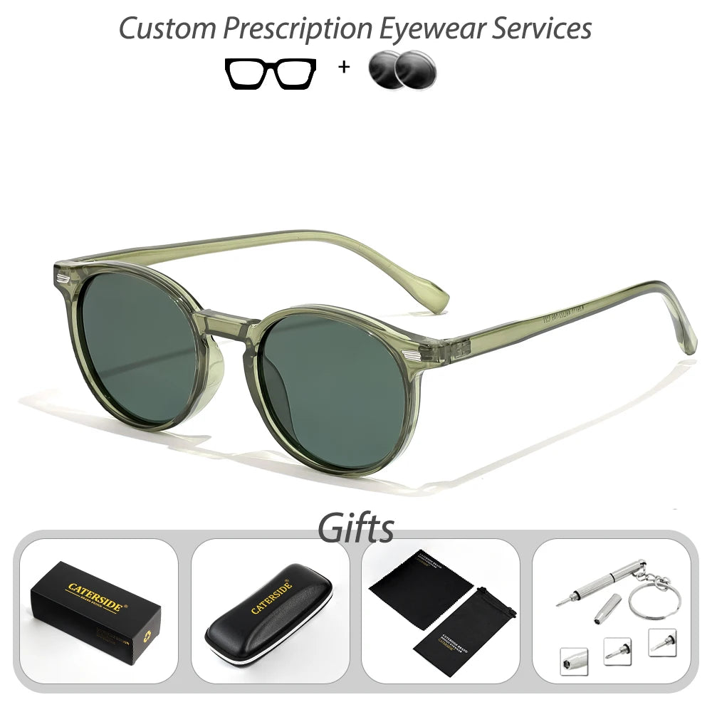 CATERSIDE Retro Prescription Sunglasses Men Tr90 Frame Custom Circular Lenses Optical Sunglasses Women Driving Travel Glasses
